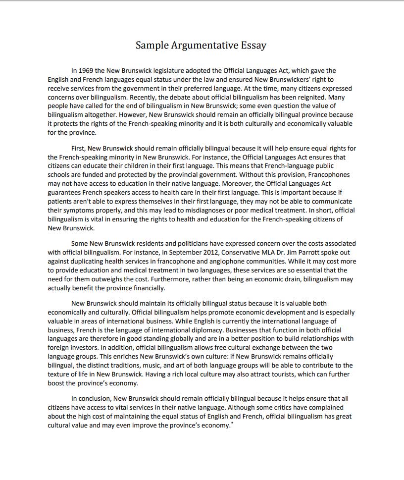 argument essay examples pdf