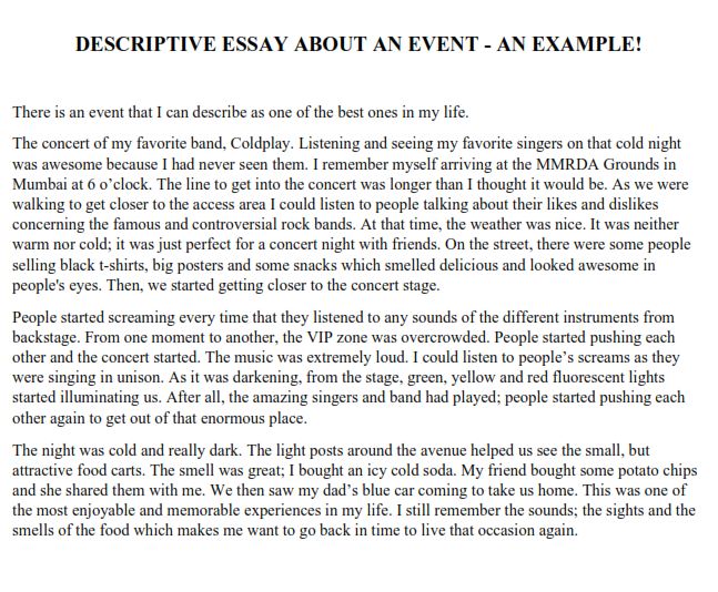 descriptive essay about an event