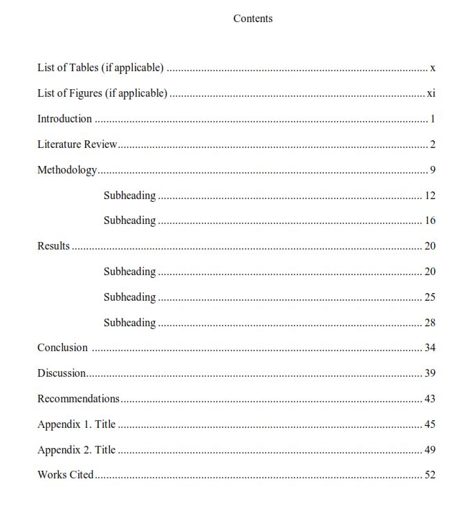 sample of thesis table of contents