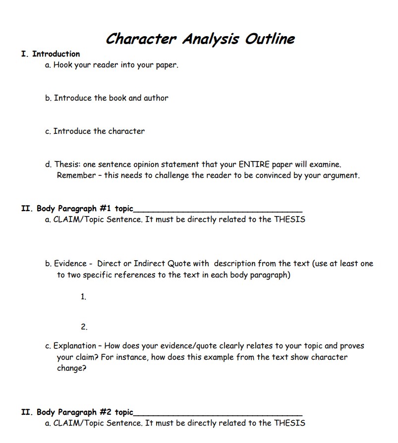 how to set up a character analysis essay