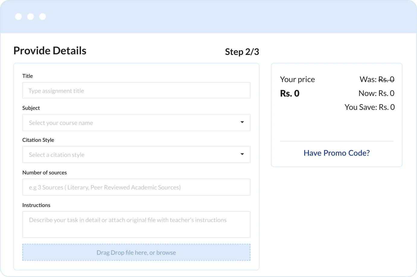 Provide Order Details Step 2